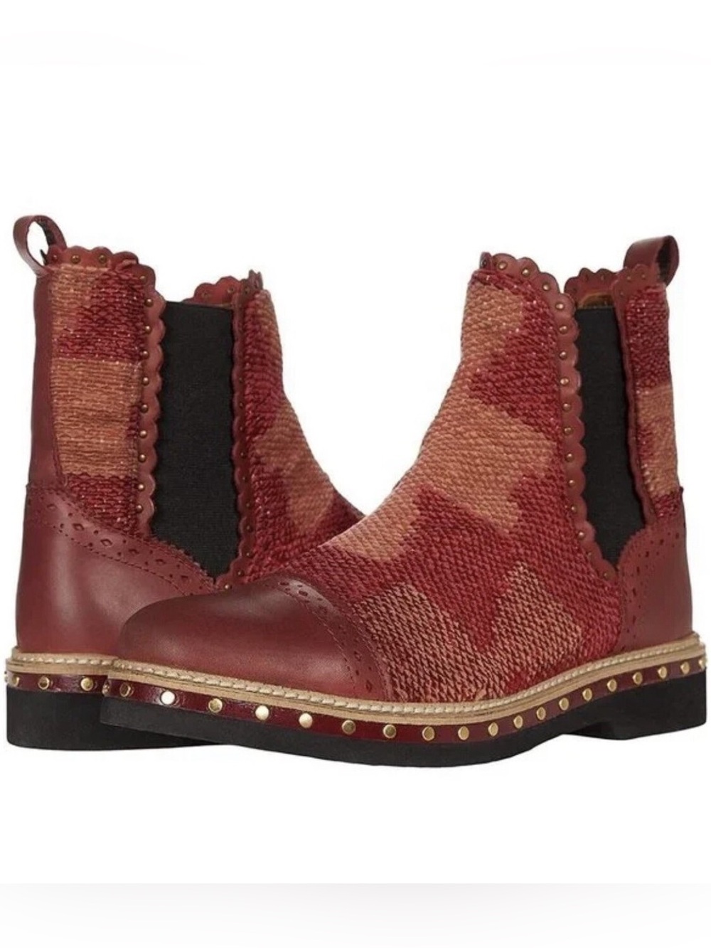 Free People Textile Atlas Chelsea Boot in Burgundy Red Kilim 36.5/6.5 boho Luxe